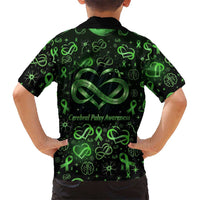 Cerebral Palsy Awareness Infinity Heart Kid Hawaiian Shirt Neon Green Ribbon Pattern Illustration