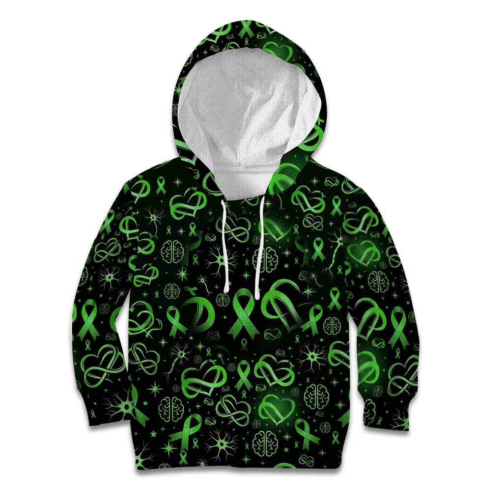 Cerebral Palsy Awareness Infinity Heart Kid Hoodie Neon Green Ribbon Pattern Illustration