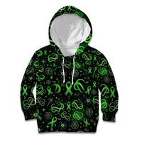 Cerebral Palsy Awareness Infinity Heart Kid Hoodie Neon Green Ribbon Pattern Illustration