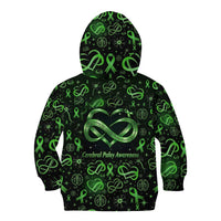 Cerebral Palsy Awareness Infinity Heart Kid Hoodie Neon Green Ribbon Pattern Illustration