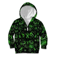 Cerebral Palsy Awareness Infinity Heart Kid Hoodie Neon Green Ribbon Pattern Illustration