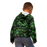 Cerebral Palsy Awareness Infinity Heart Kid Hoodie Neon Green Ribbon Pattern Illustration
