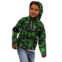Cerebral Palsy Awareness Infinity Heart Kid Hoodie Neon Green Ribbon Pattern Illustration