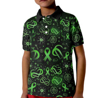 Cerebral Palsy Awareness Infinity Heart Kid Polo Shirt Neon Green Ribbon Pattern Illustration