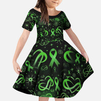 Cerebral Palsy Awareness Infinity Heart Kid Short Sleeve Dress Neon Green Ribbon Pattern Illustration