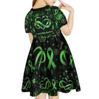 Cerebral Palsy Awareness Infinity Heart Kid Short Sleeve Dress Neon Green Ribbon Pattern Illustration