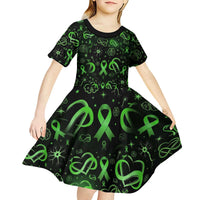 Cerebral Palsy Awareness Infinity Heart Kid Short Sleeve Dress Neon Green Ribbon Pattern Illustration
