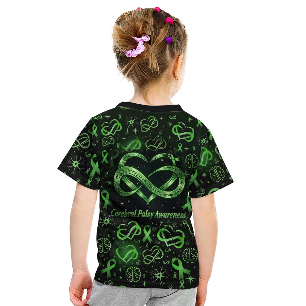 Cerebral Palsy Awareness Infinity Heart Kid T Shirt Neon Green Ribbon Pattern Illustration
