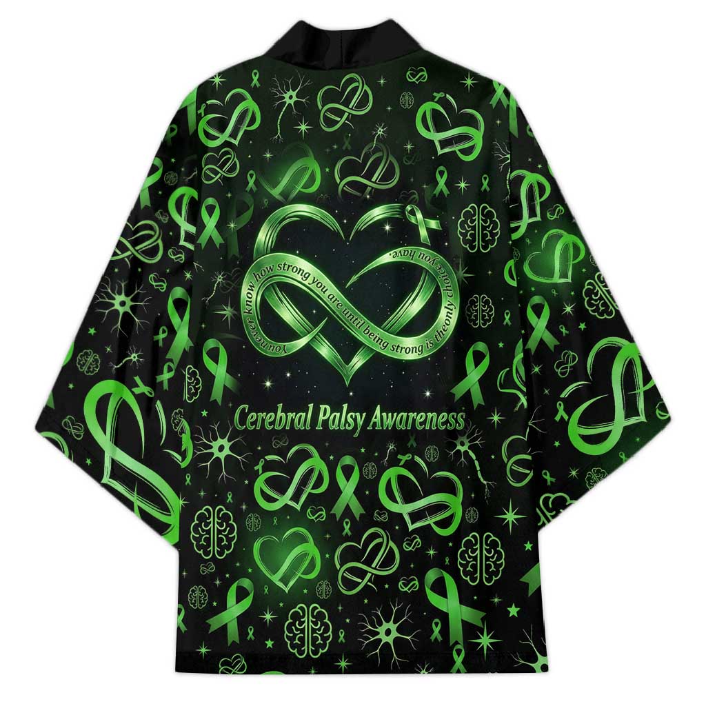 Cerebral Palsy Awareness Infinity Heart Kimono Neon Green Ribbon Pattern Illustration