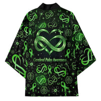 Cerebral Palsy Awareness Infinity Heart Kimono Neon Green Ribbon Pattern Illustration