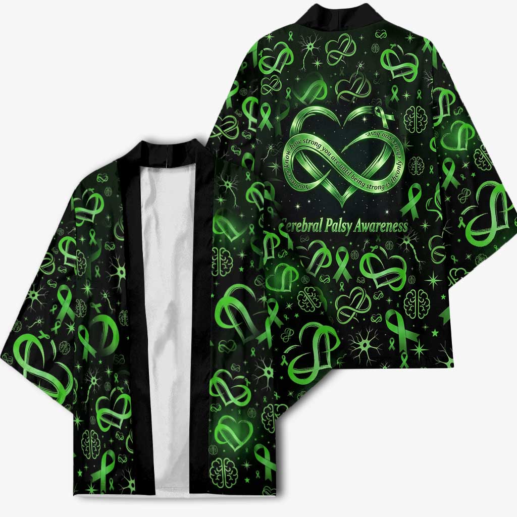 Cerebral Palsy Awareness Infinity Heart Kimono Neon Green Ribbon Pattern Illustration