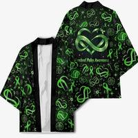 Cerebral Palsy Awareness Infinity Heart Kimono Neon Green Ribbon Pattern Illustration