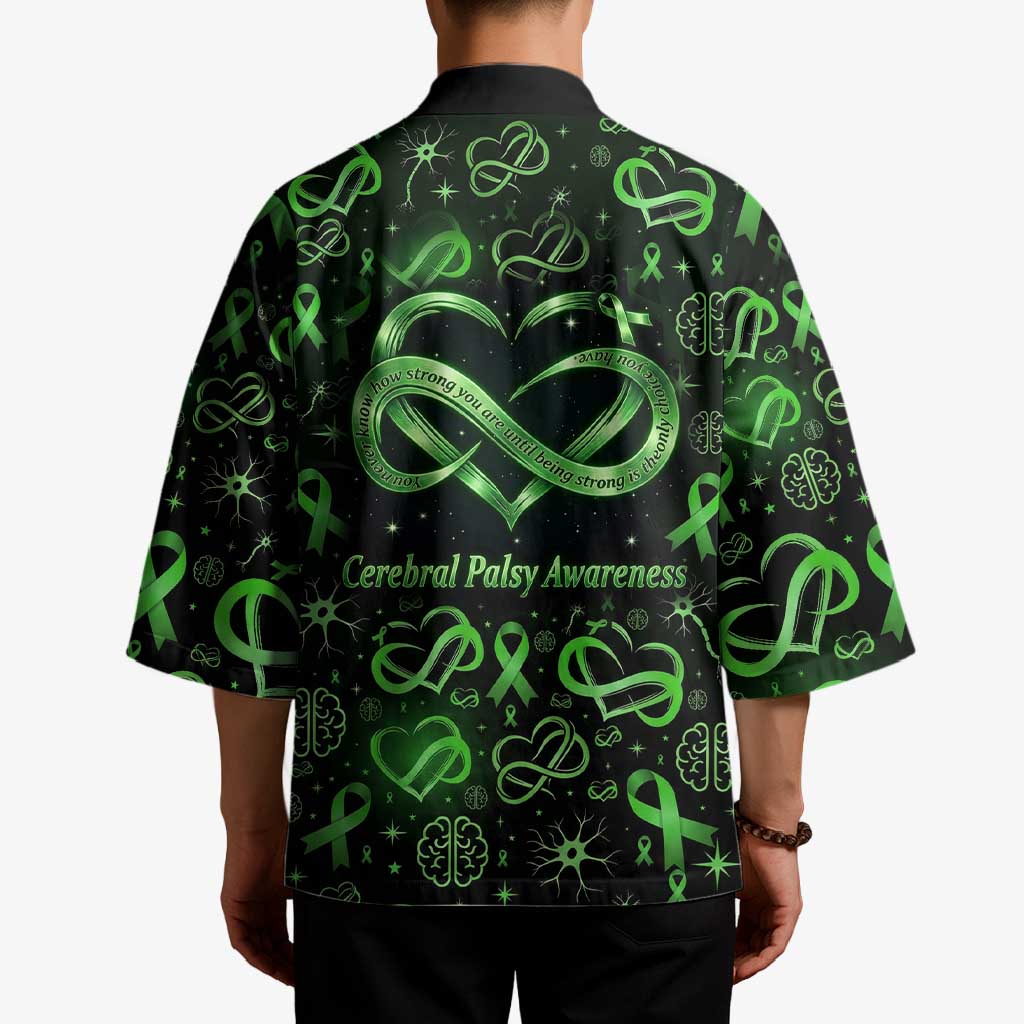 Cerebral Palsy Awareness Infinity Heart Kimono Neon Green Ribbon Pattern Illustration