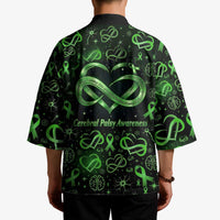Cerebral Palsy Awareness Infinity Heart Kimono Neon Green Ribbon Pattern Illustration