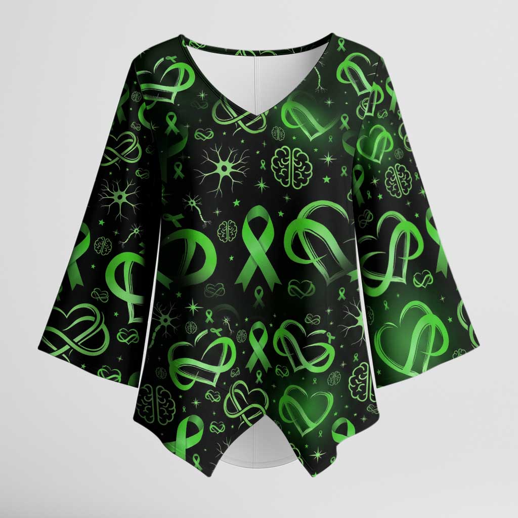 Cerebral Palsy Awareness Infinity Heart Kimono Sleeve Blouse Neon Green Ribbon Pattern Illustration