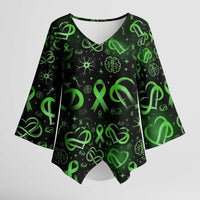 Cerebral Palsy Awareness Infinity Heart Kimono Sleeve Blouse Neon Green Ribbon Pattern Illustration