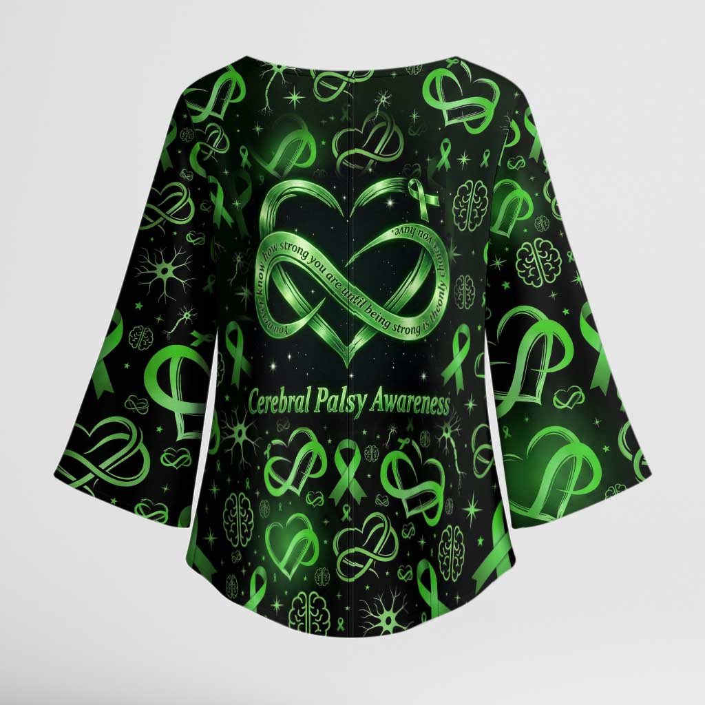 Cerebral Palsy Awareness Infinity Heart Kimono Sleeve Blouse Neon Green Ribbon Pattern Illustration