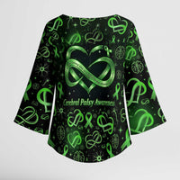 Cerebral Palsy Awareness Infinity Heart Kimono Sleeve Blouse Neon Green Ribbon Pattern Illustration