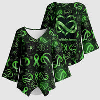 Cerebral Palsy Awareness Infinity Heart Kimono Sleeve Blouse Neon Green Ribbon Pattern Illustration