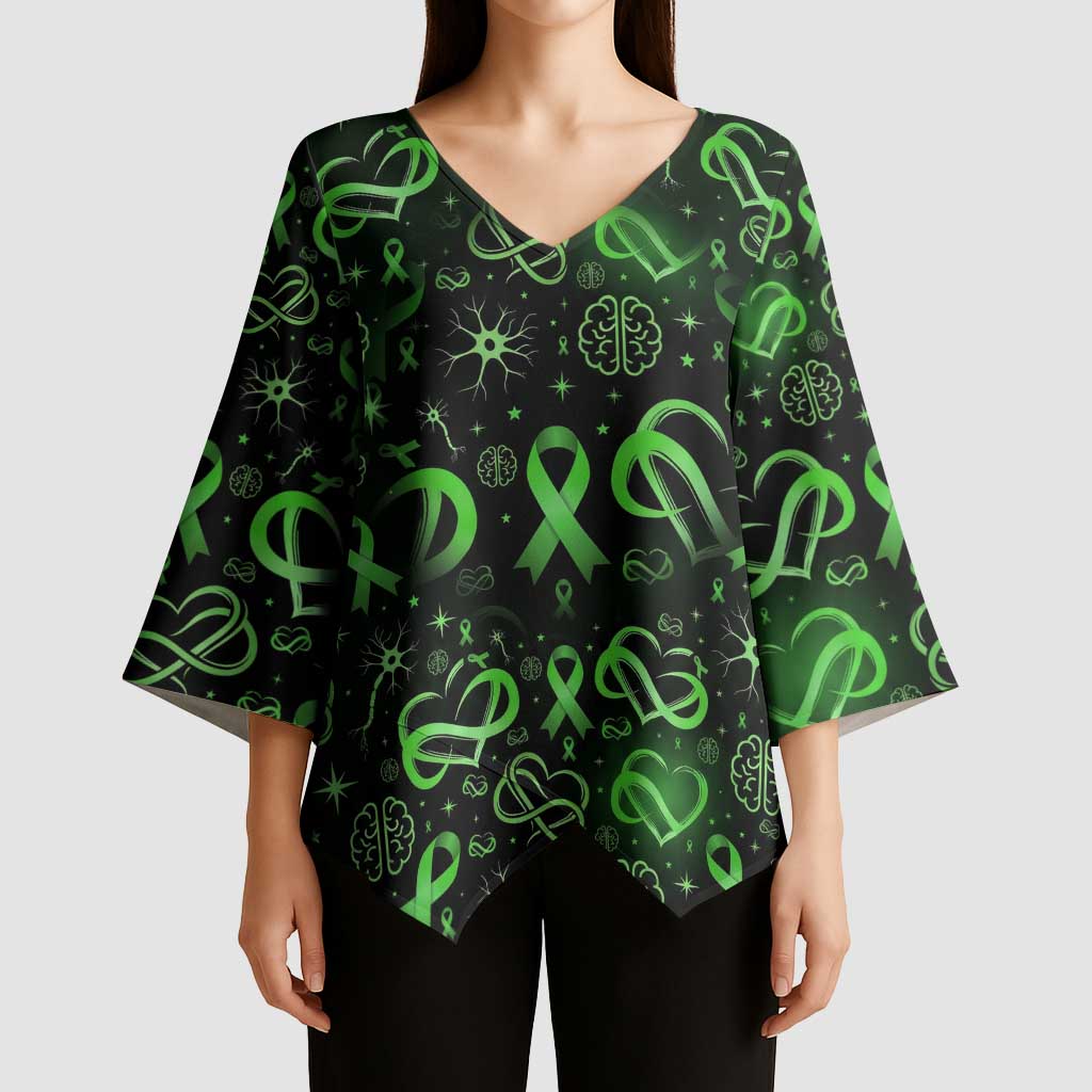 Cerebral Palsy Awareness Infinity Heart Kimono Sleeve Blouse Neon Green Ribbon Pattern Illustration