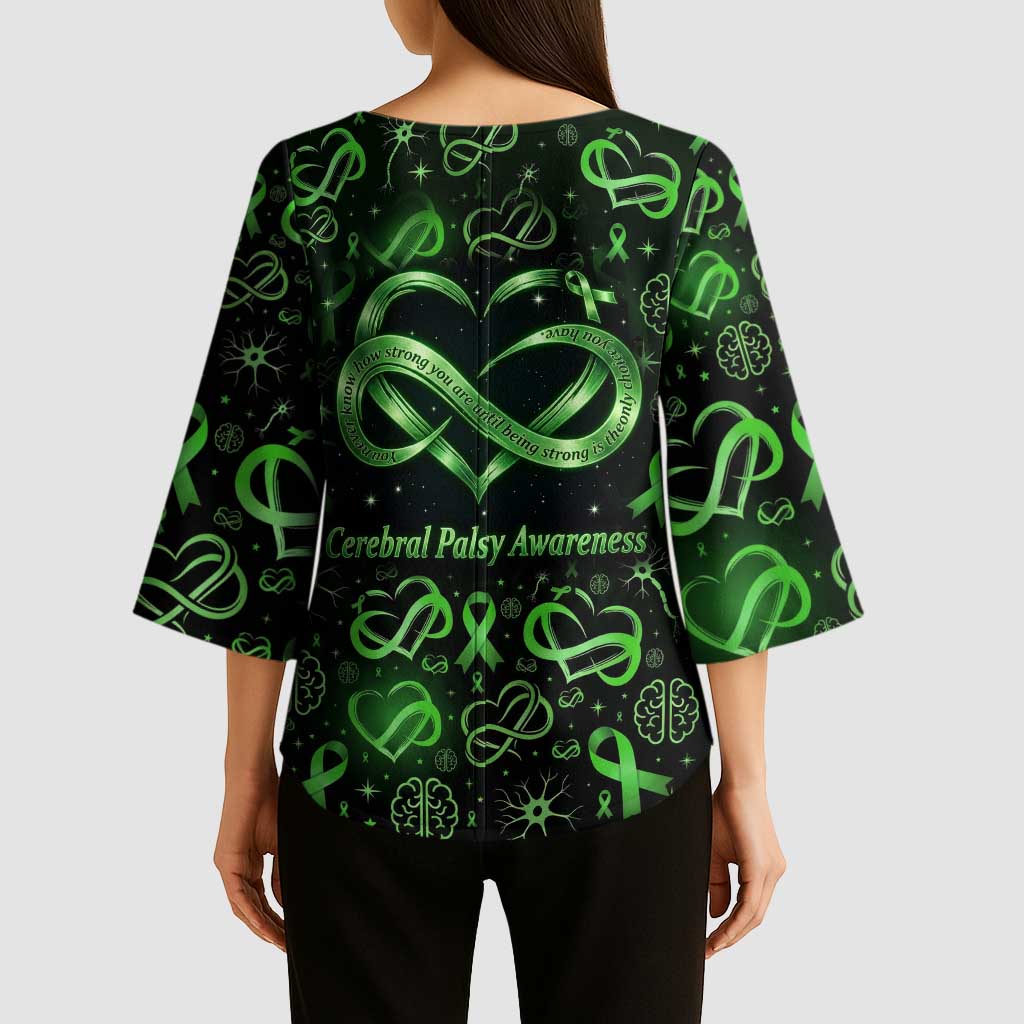 Cerebral Palsy Awareness Infinity Heart Kimono Sleeve Blouse Neon Green Ribbon Pattern Illustration