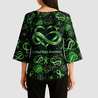 Cerebral Palsy Awareness Infinity Heart Kimono Sleeve Blouse Neon Green Ribbon Pattern Illustration