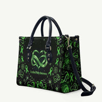 Cerebral Palsy Awareness Infinity Heart Leather Bag Neon Green Ribbon Pattern Illustration