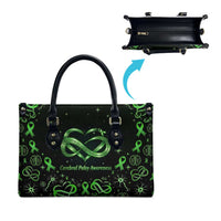 Cerebral Palsy Awareness Infinity Heart Leather Bag Neon Green Ribbon Pattern Illustration