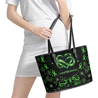 Cerebral Palsy Awareness Infinity Heart Leather Tote Bag Neon Green Ribbon Pattern Illustration