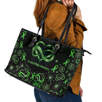 Cerebral Palsy Awareness Infinity Heart Leather Tote Bag Neon Green Ribbon Pattern Illustration