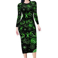 Cerebral Palsy Awareness Infinity Heart Long Sleeve Bodycon Dress Neon Green Ribbon Pattern Illustration