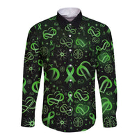 Cerebral Palsy Awareness Infinity Heart Long Sleeve Button Shirt Neon Green Ribbon Pattern Illustration