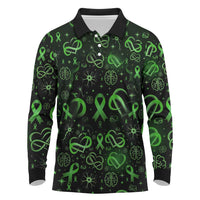 Cerebral Palsy Awareness Infinity Heart Long Sleeve Polo Shirt Neon Green Ribbon Pattern Illustration
