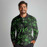 Cerebral Palsy Awareness Infinity Heart Long Sleeve Polo Shirt Neon Green Ribbon Pattern Illustration