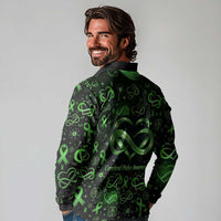 Cerebral Palsy Awareness Infinity Heart Long Sleeve Polo Shirt Neon Green Ribbon Pattern Illustration