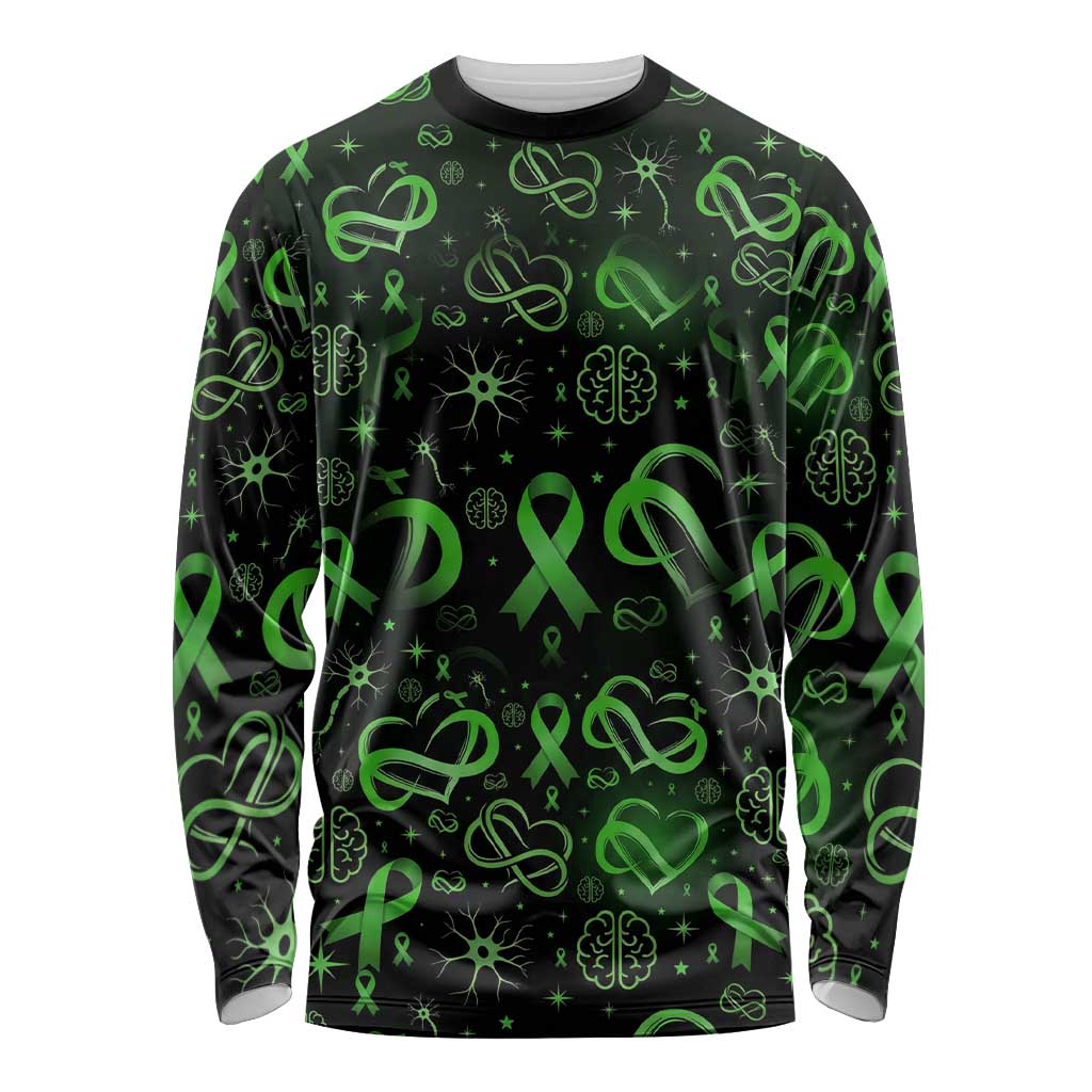 Cerebral Palsy Awareness Infinity Heart Long Sleeve Shirt Neon Green Ribbon Pattern Illustration