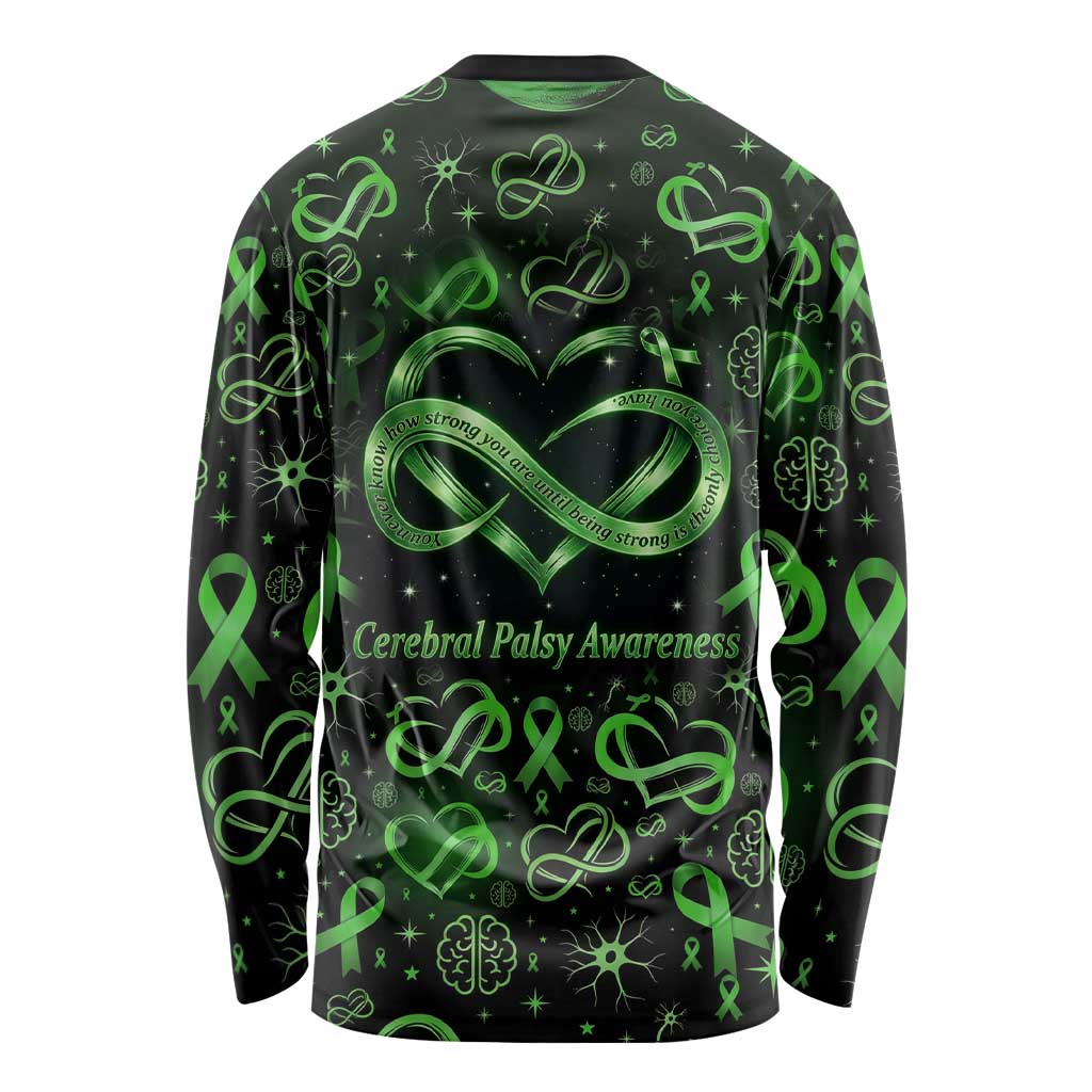 Cerebral Palsy Awareness Infinity Heart Long Sleeve Shirt Neon Green Ribbon Pattern Illustration