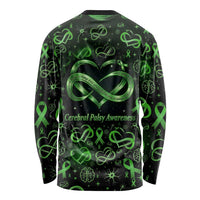 Cerebral Palsy Awareness Infinity Heart Long Sleeve Shirt Neon Green Ribbon Pattern Illustration