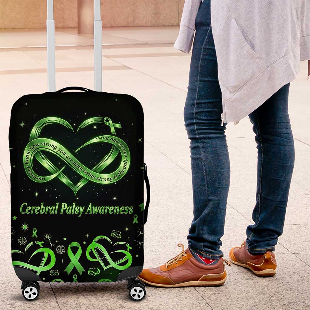 Cerebral Palsy Awareness Infinity Heart Luggage Cover Neon Green Ribbon Pattern Illustration