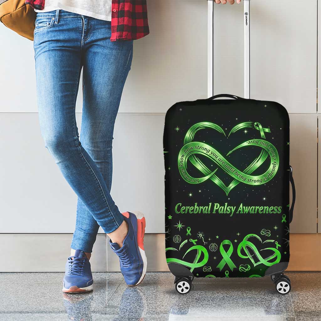 Cerebral Palsy Awareness Infinity Heart Luggage Cover Neon Green Ribbon Pattern Illustration