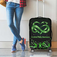 Cerebral Palsy Awareness Infinity Heart Luggage Cover Neon Green Ribbon Pattern Illustration