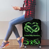 Cerebral Palsy Awareness Infinity Heart Luggage Cover Neon Green Ribbon Pattern Illustration