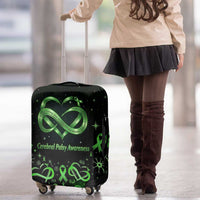 Cerebral Palsy Awareness Infinity Heart Luggage Cover Neon Green Ribbon Pattern Illustration