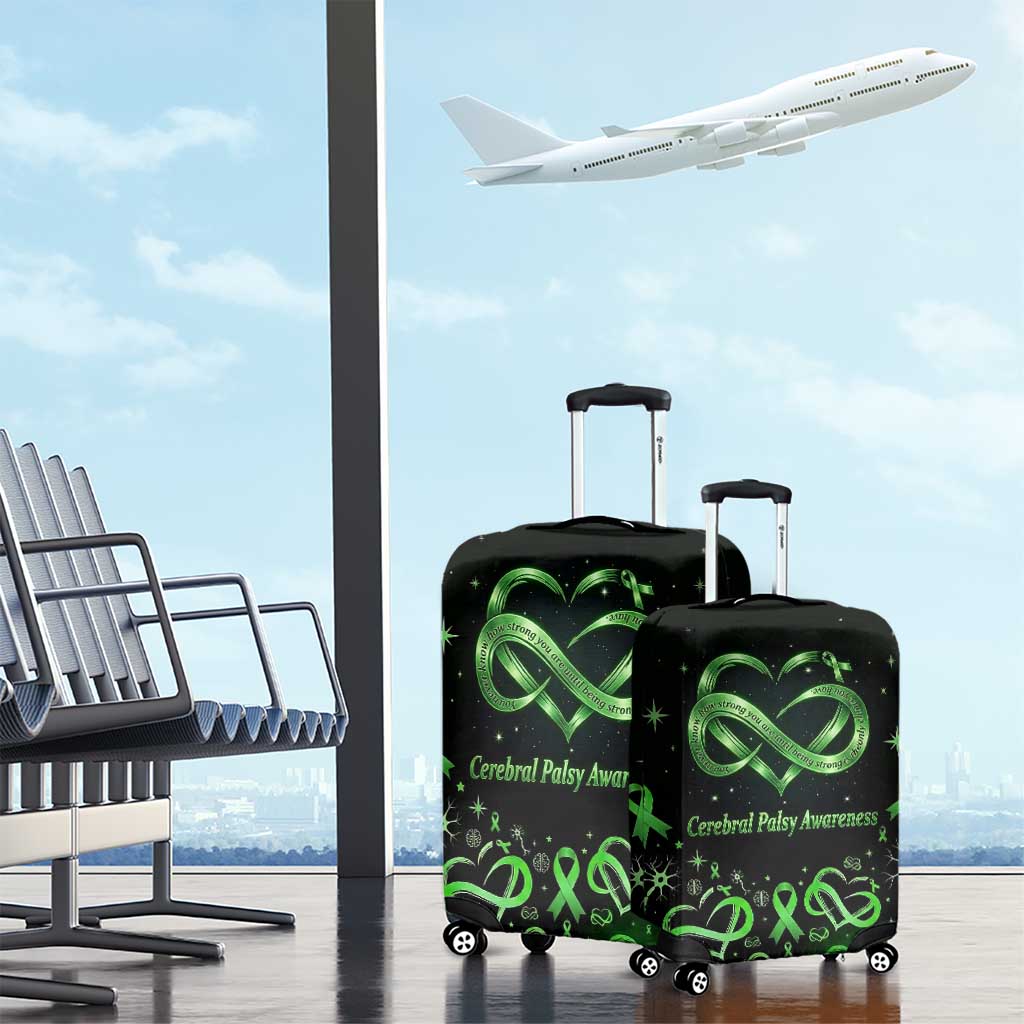 Cerebral Palsy Awareness Infinity Heart Luggage Cover Neon Green Ribbon Pattern Illustration