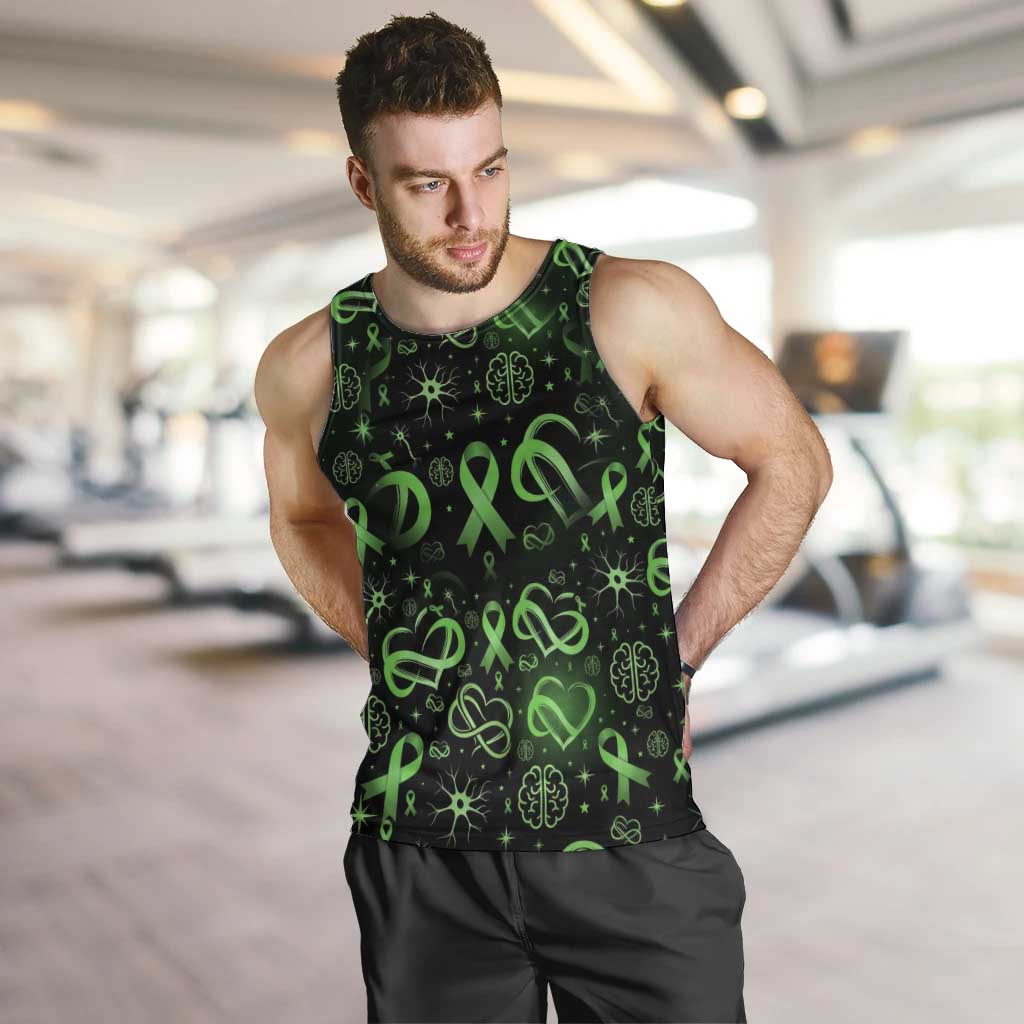 Cerebral Palsy Awareness Infinity Heart Men Tank Top Neon Green Ribbon Pattern Illustration