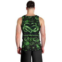 Cerebral Palsy Awareness Infinity Heart Men Tank Top Neon Green Ribbon Pattern Illustration