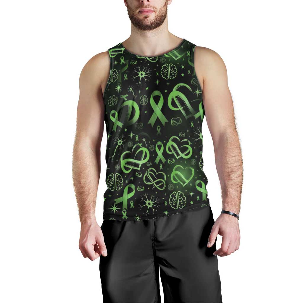 Cerebral Palsy Awareness Infinity Heart Men Tank Top Neon Green Ribbon Pattern Illustration