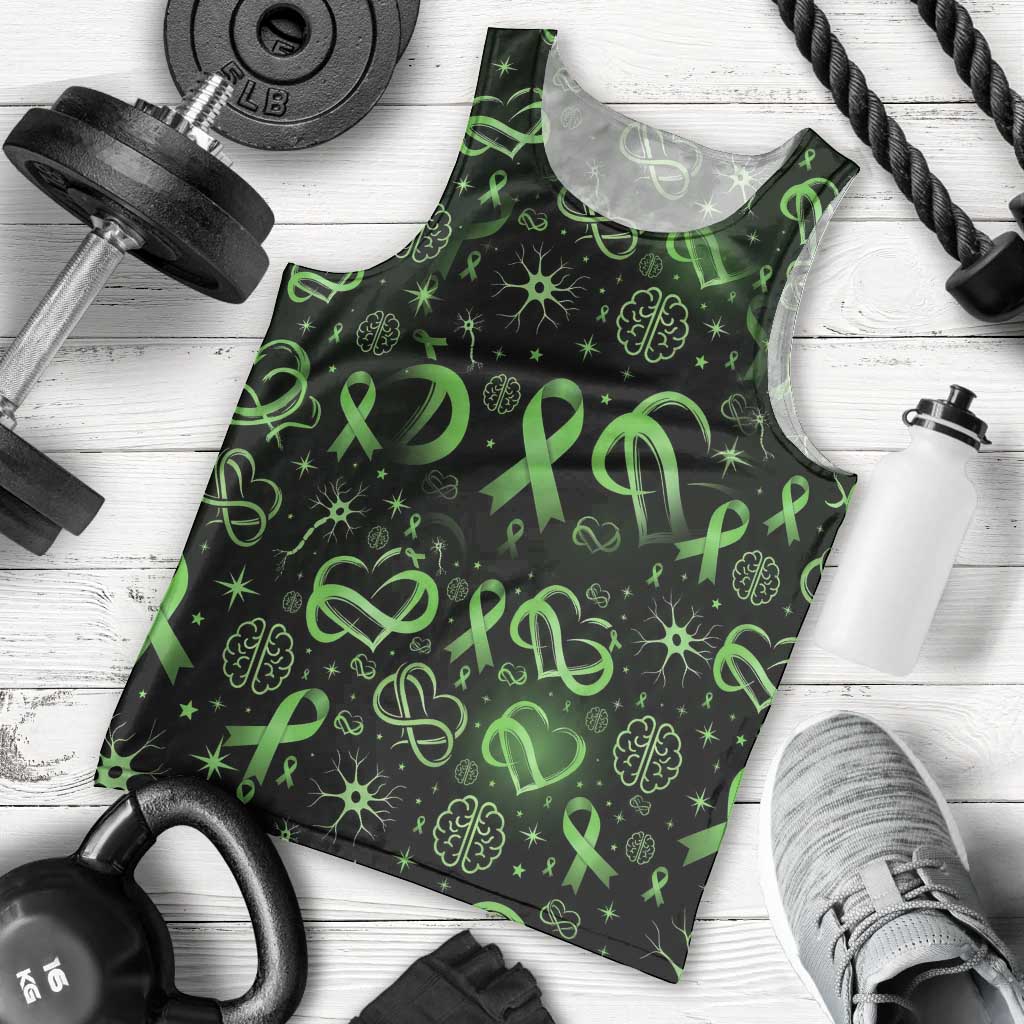 Cerebral Palsy Awareness Infinity Heart Men Tank Top Neon Green Ribbon Pattern Illustration