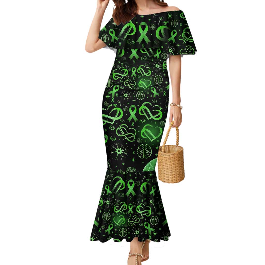 Cerebral Palsy Awareness Infinity Heart Mermaid Dress Neon Green Ribbon Pattern Illustration