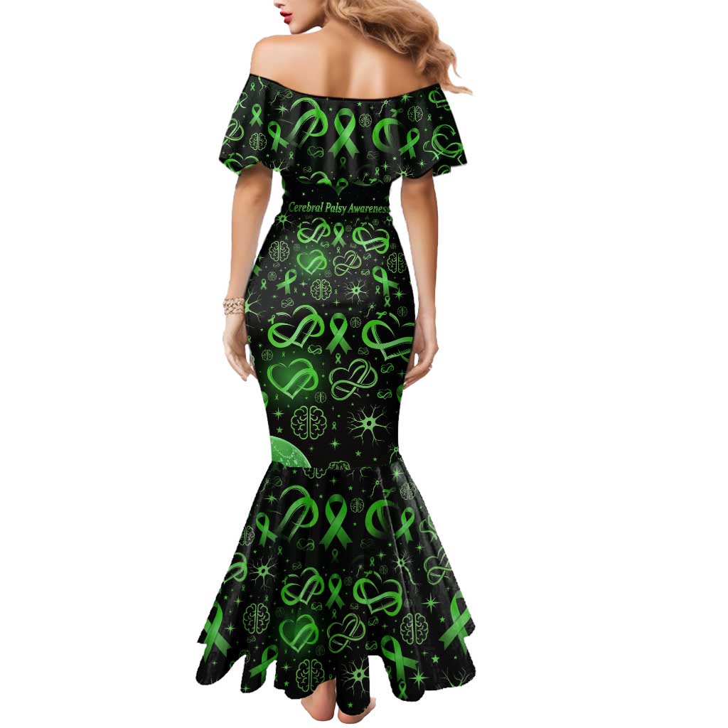 Cerebral Palsy Awareness Infinity Heart Mermaid Dress Neon Green Ribbon Pattern Illustration
